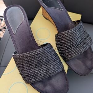 Lifestride Black Woven Women's Wedge Sandals, Size 8, EUC